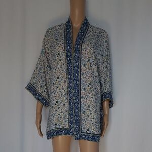 Max Studio Womens Floral Print Open Front Kimono Cardigan Multicolor Size S